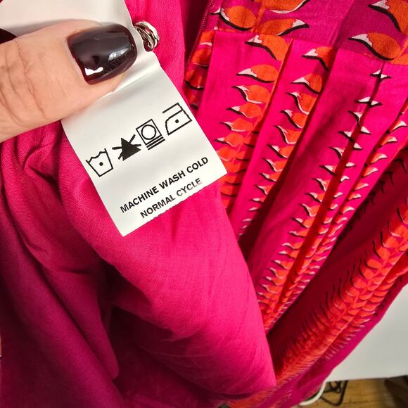 eShakti Pink Orange Leaf Print Cotton Midi Dress Fit & Flare Lined Plus Size - Picture 6 of 7